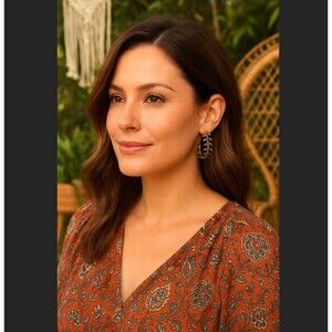 J. Jill Tuscan Sun Hoops Post Earrings Textured Leaf Vine Bronze Gold Tone Boho